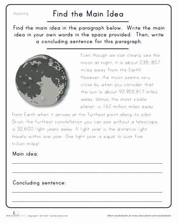 Main Idea and theme Worksheets Find the Main Idea Moon theme Lesson Reading Finding