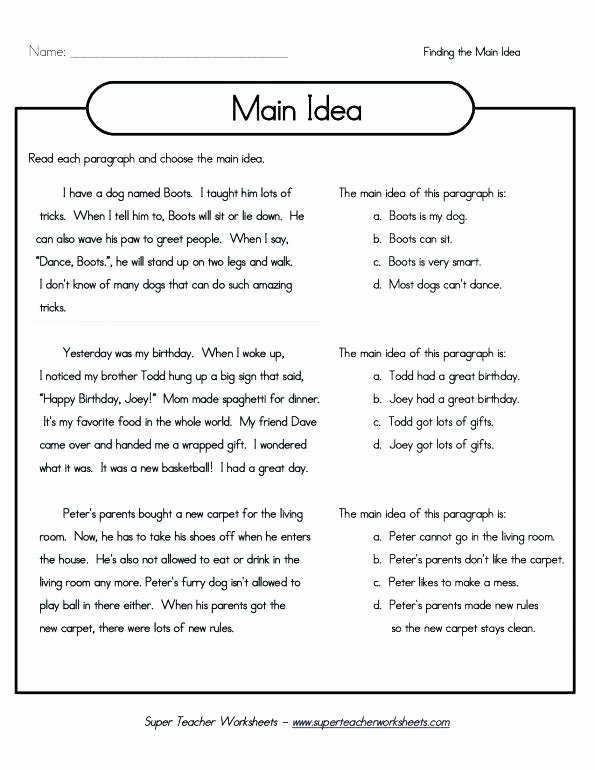 Main Idea and theme Worksheets Main Idea Printable Worksheets Nonfiction A Story