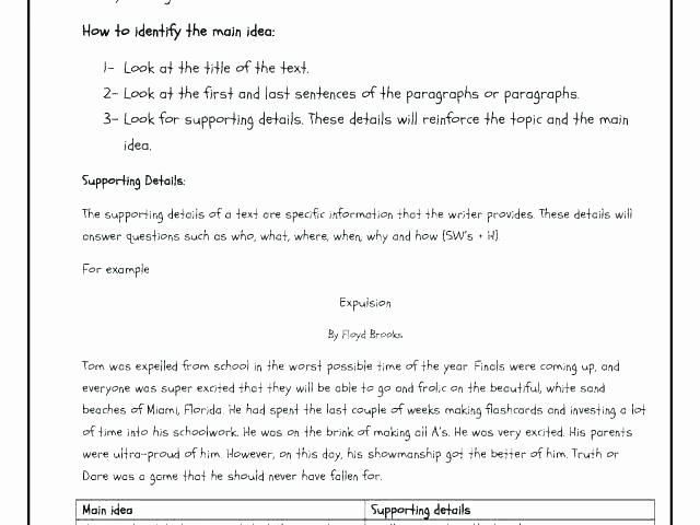 Main Idea Worksheets Grade 1 Free Main Idea Worksheets for Kindergarten