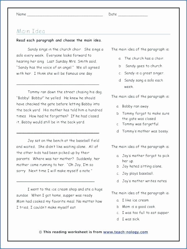 Main Idea Worksheets Grade 1 Grade Main Idea Worksheets Free Grade Reading Main Idea