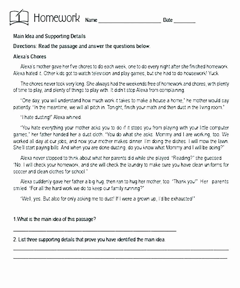 Main Idea Worksheets Middle School Main Idea and Supporting Details Worksheets