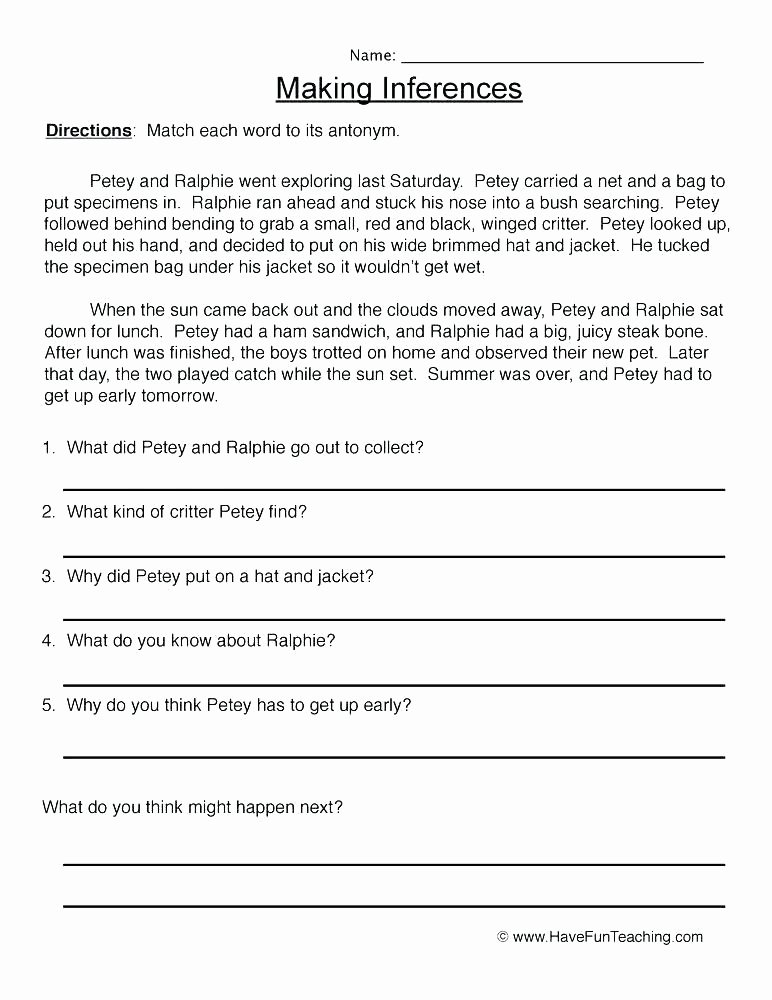 Making Predictions Worksheets 2nd Grade Making Predictions From Sentences Worksheet Inference Vs