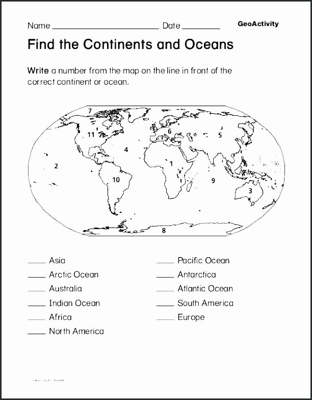 Map Worksheets for 2nd Grade 2nd Grade Continents and Oceans Worksheets