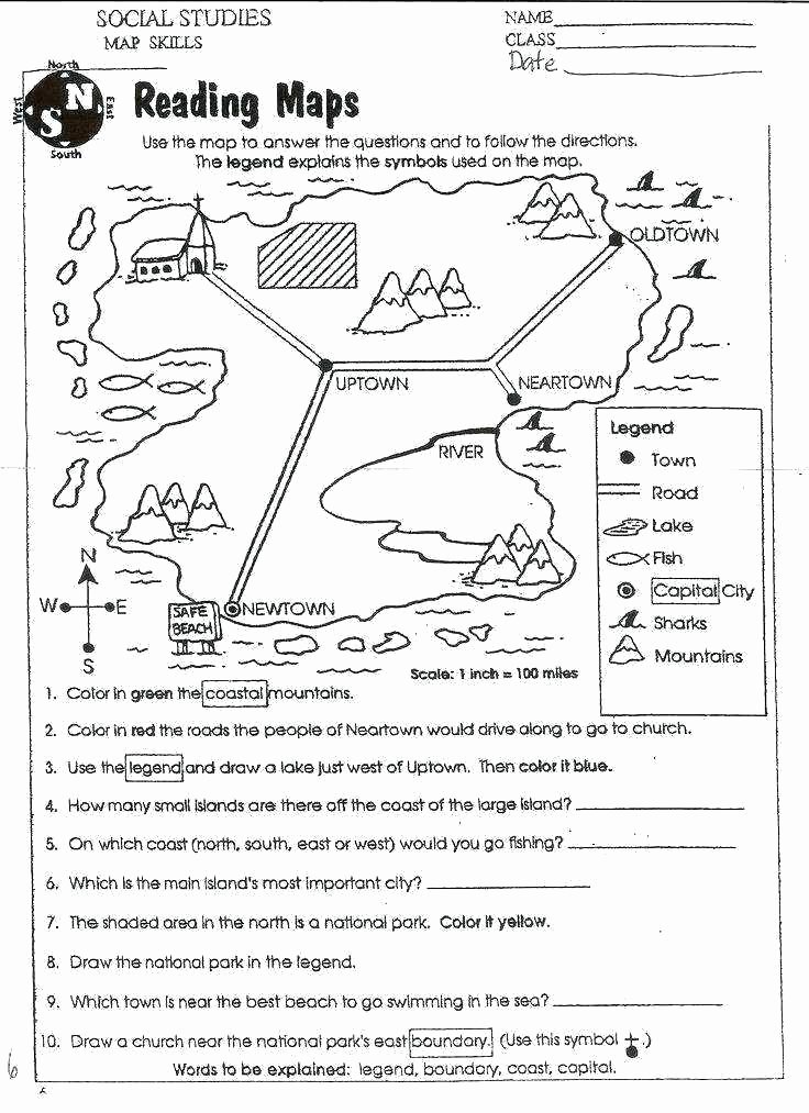 Map Worksheets for 2nd Grade Grade social Stu S Worksheets Second Geography 5 New Map