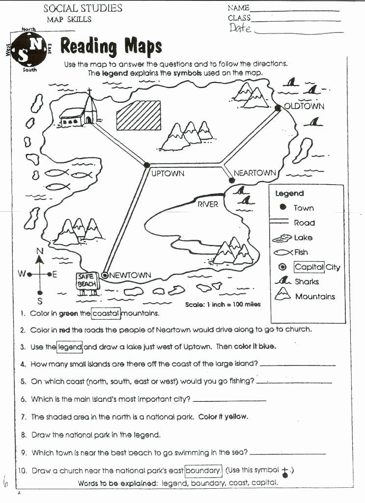 Map Worksheets for First Grade Reading and Questions Worksheets