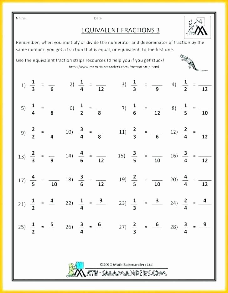 Math Salamanders Free Fraction Worksheets – Peacer