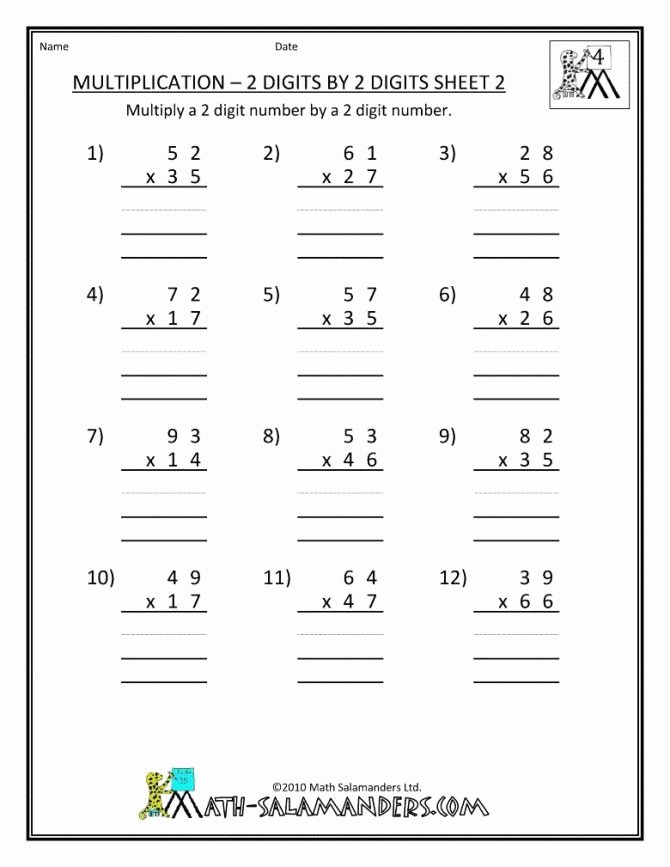 Math Salamanders Multiplication Sheet 4th Grade Math Worksheets 4 Free
