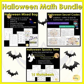 Math Secret Code Worksheets Halloween Math Bundle Telling Time Addition Subtraction Counting Patterns