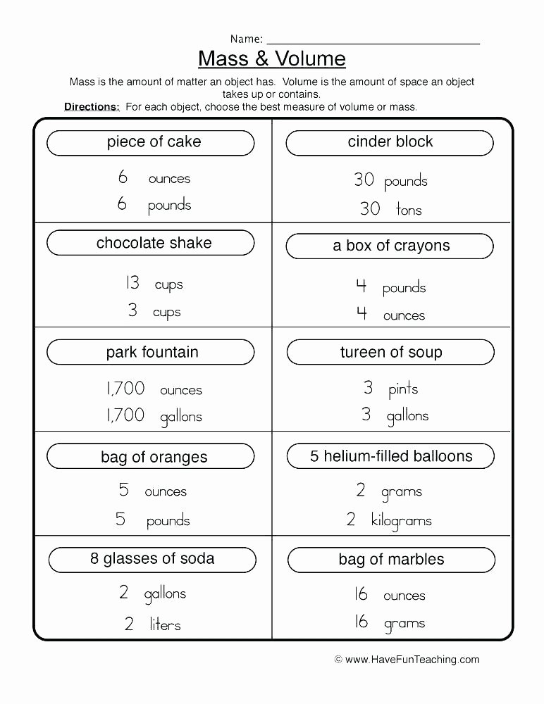 Measurement Worksheets 5th Grade Liquid Volume Worksheets Grade Mass and for Science Matter