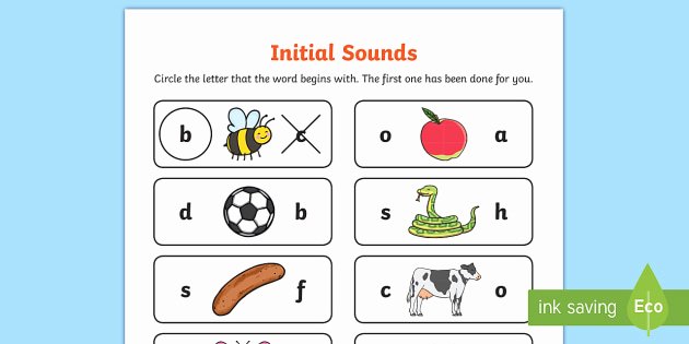 Medial sounds Worksheets First Grade Initial sounds Worksheet Initial Letters First Letter Of