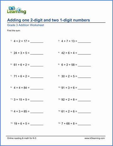 Mental Math Worksheets Grade 3 Grade 3 Addition Worksheets Free &amp; Printable