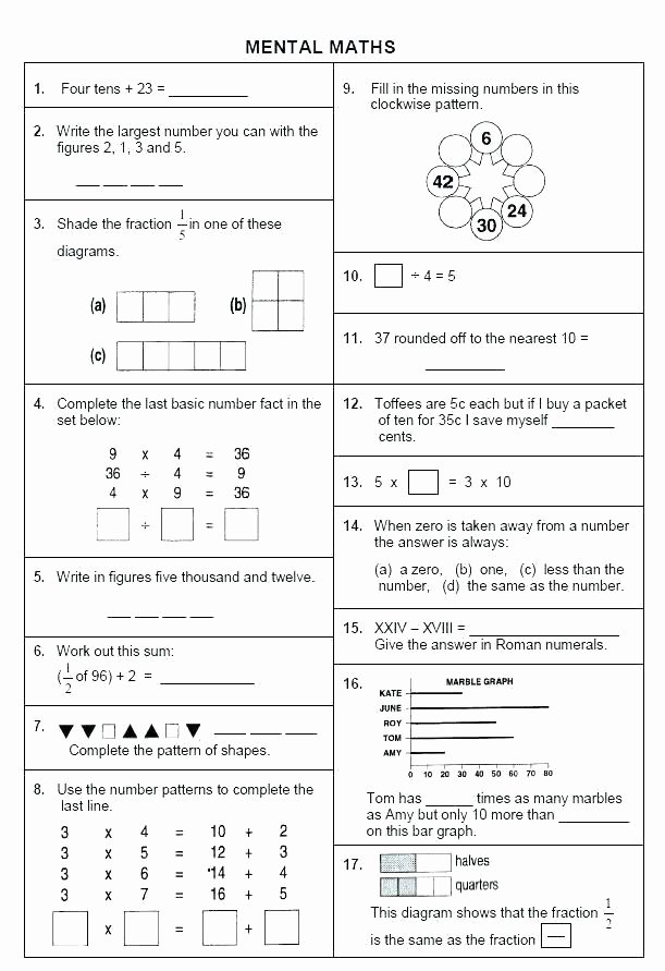 Mental Math Worksheets Grade 6 Year 5 Maths Worksheets