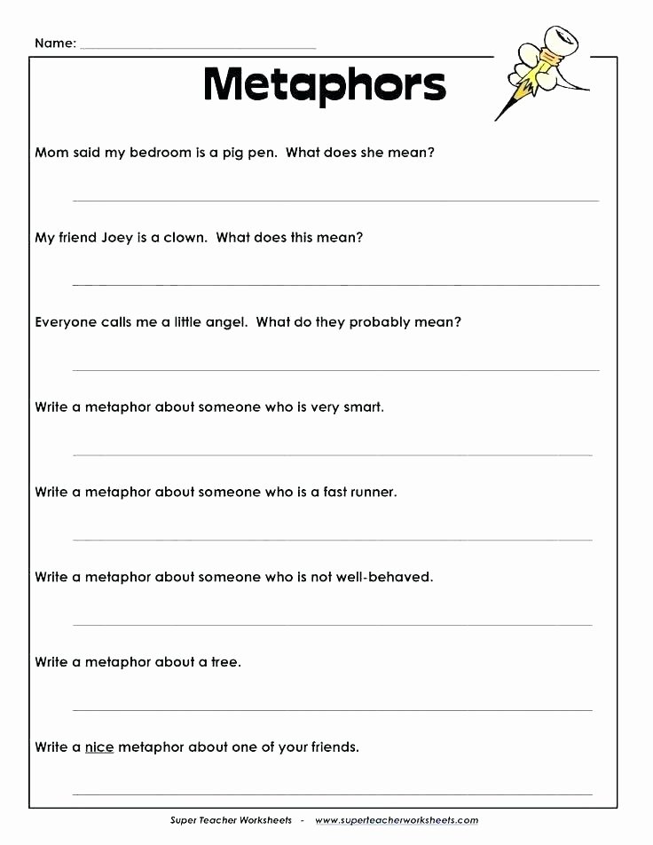Metaphor Worksheet Middle School Figurative Language Worksheets Middle School Grade Simile