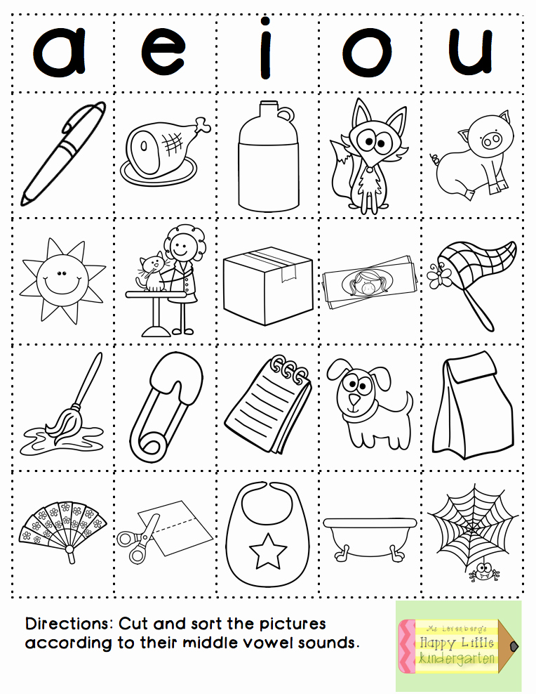 Middle Vowel sound Worksheets Fun with Phonics Word Work Style Tk September
