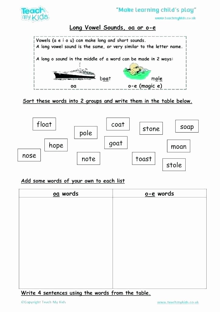 Middle Vowel sound Worksheets Long O Worksheets for First Grade – Primalvape