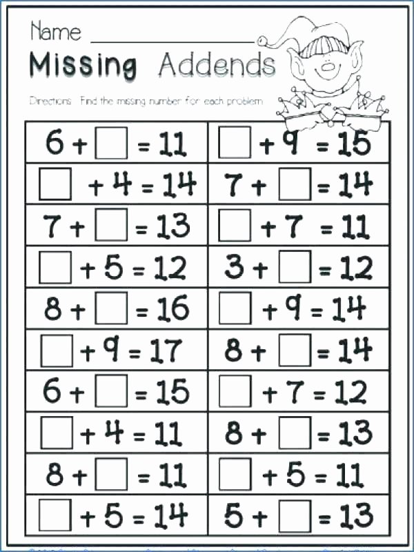 Missing Addend Worksheets 1st Grade 1st Math Worksheets