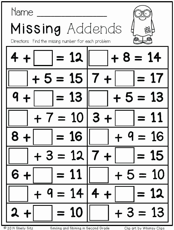 Missing Addend Worksheets First Grade Missing Addend Worksheets Second Grade Free Math Addends for