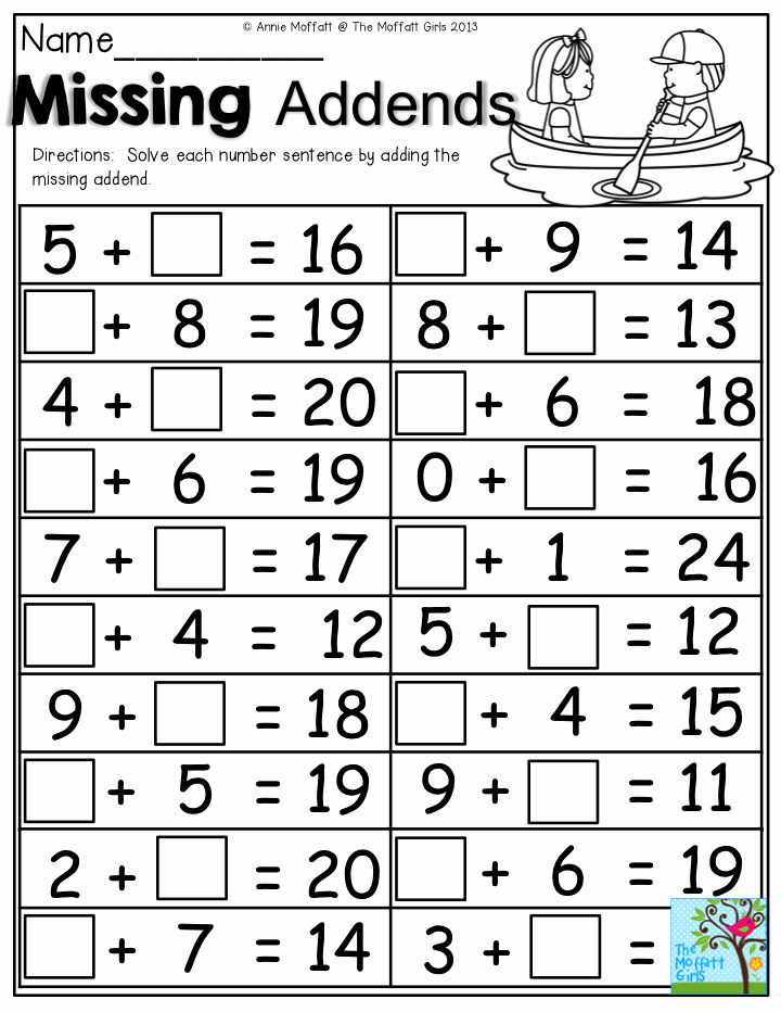 Missing Addend Worksheets First Grade Missing Addends solve Each Number Sentence by Adding the