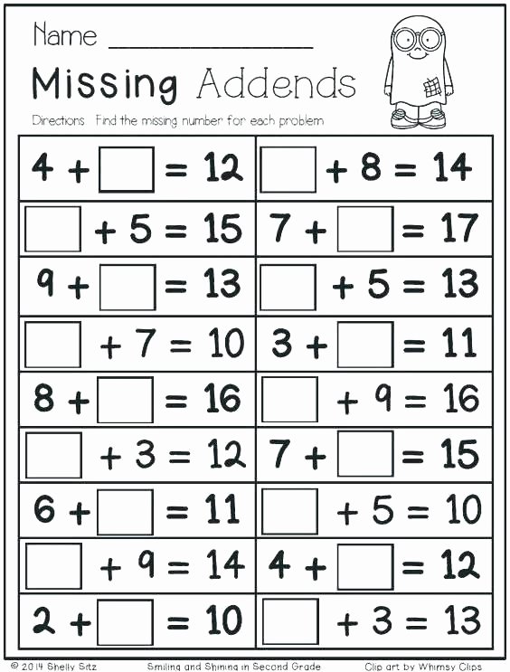 Missing Addend Worksheets Kindergarten Missing Addend Worksheets 1st Grade