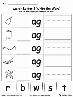 Missing Alphabet Letters Worksheet Ag Word Family Match Letter and Write the Word