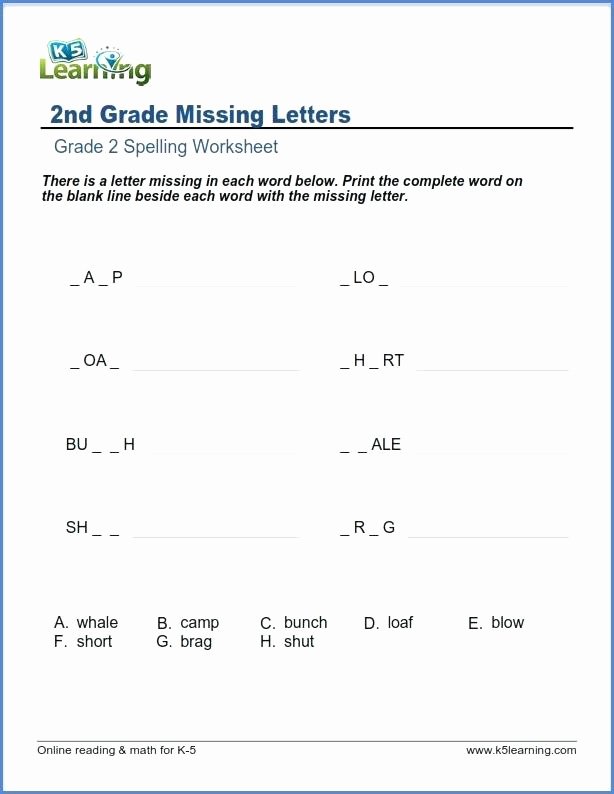 Missing Letter Alphabet Worksheets Grade 2 Spelling Worksheet Missing Letters Learning English