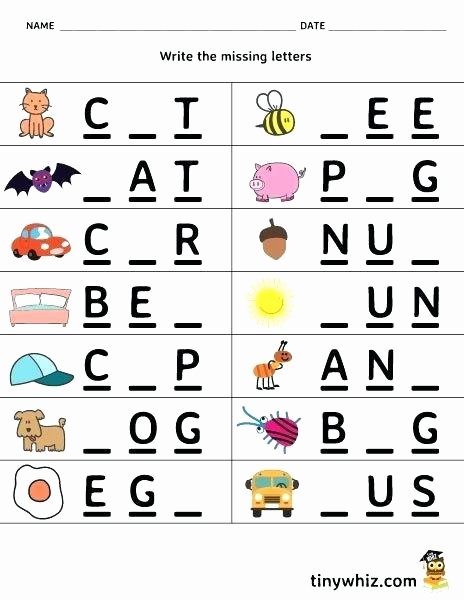 Missing Letter Alphabet Worksheets Three Letter Words for Kindergarten Worksheets