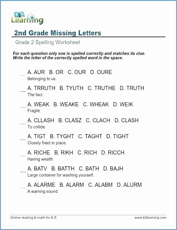 Missing Letters Worksheets Pdf Spelling Worksheets for Grade 2 2nd Pdf English