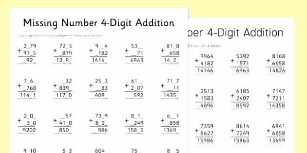 Missing Numbers Addition Worksheets Elegant Math 4 Digit Addition Worksheets