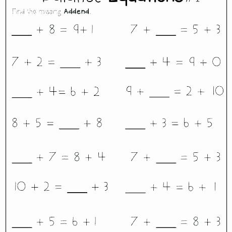 Missing Numbers In Equations Worksheet Balancing Equations First Grade Worksheets