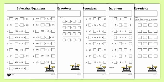 Missing Numbers In Equations Worksheet Balancing Equations Worksheet Worksheet Pack Balancing