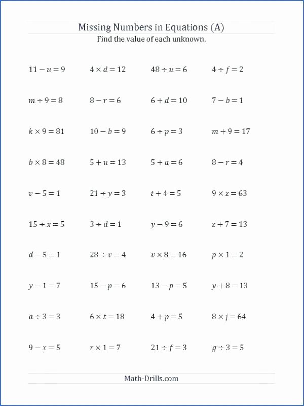 Missing Numbers In Equations Worksheet Equations with Variables Worksheets – Ozerasansor