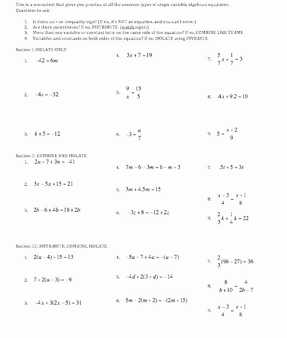Missing Numbers In Equations Worksheets Beautiful Algebra solving Equations Worksheet – Kcctalmavale