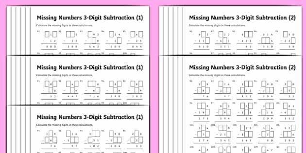 Missing Numbers In Equations Worksheets Luxury Subtraction 3 Digit Missing Numbers Differentiated Worksheet
