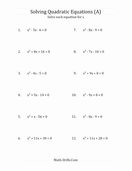 Missing Numbers In Equations Worksheets New Algebra Worksheets solving Quadratic Equations for X Find