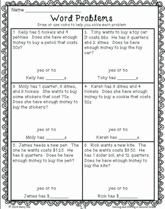Money Worksheets for Second Grade Free Money Worksheets for Second Grade
