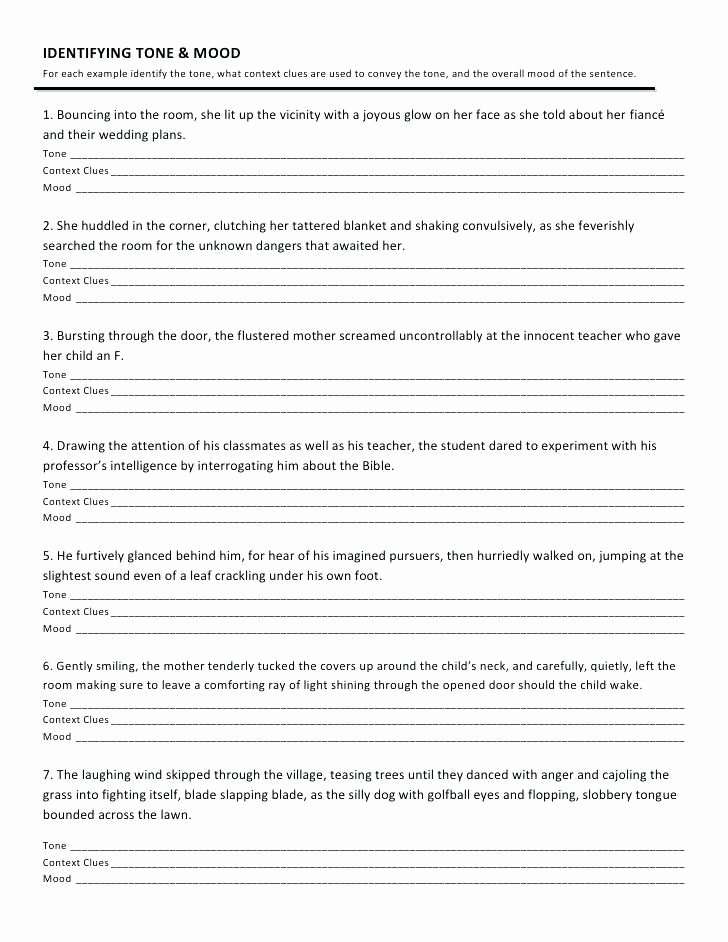 Mood Worksheets for Middle School Elegant Identifying tone and Mood Worksheet Answers