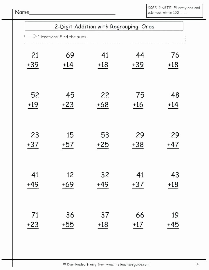 Multiple Digit Addition Fresh Two Digit Addition Worksheets with Regrouping – Trubs