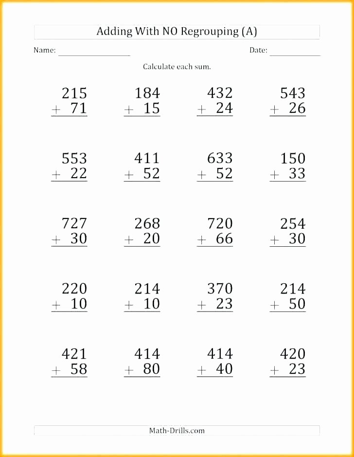 Multiple Digit Addition Luxury 2 Digit Addition without Regrouping Worksheets with No A