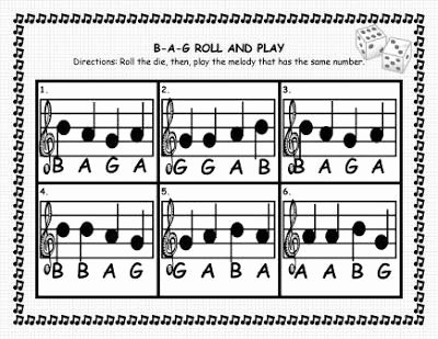 Music Counting Worksheets B A G Roll and Play Dice Game for Beginning Recorder Players