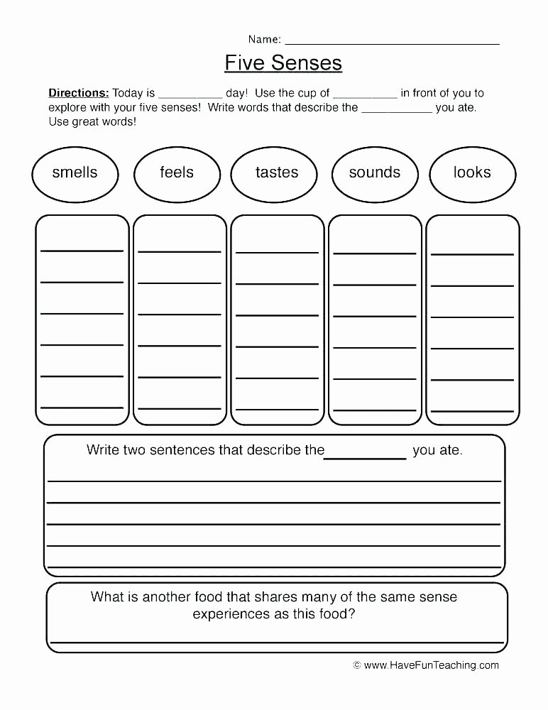 My 5 Senses Worksheets Sensory Words Worksheet Exercises with Answers