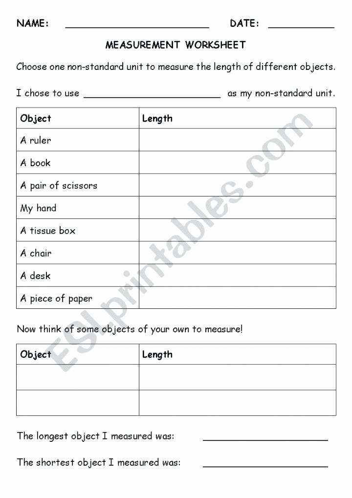 Nonstandard Measurement Worksheets First Grade Measurement Worksheets