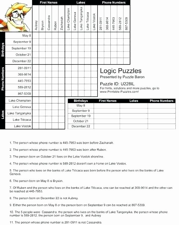 Number Grid Puzzles Worksheets Collection Logic Grid Puzzles Printable In