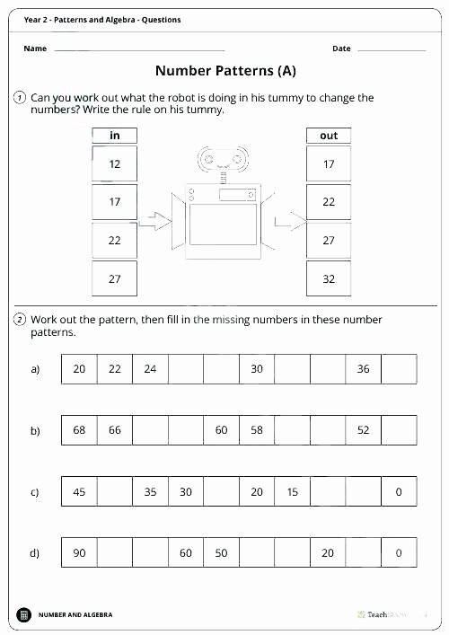 Number Patterns Worksheets Grade 6 Patterns and Algebra Worksheets Patterns and Algebra