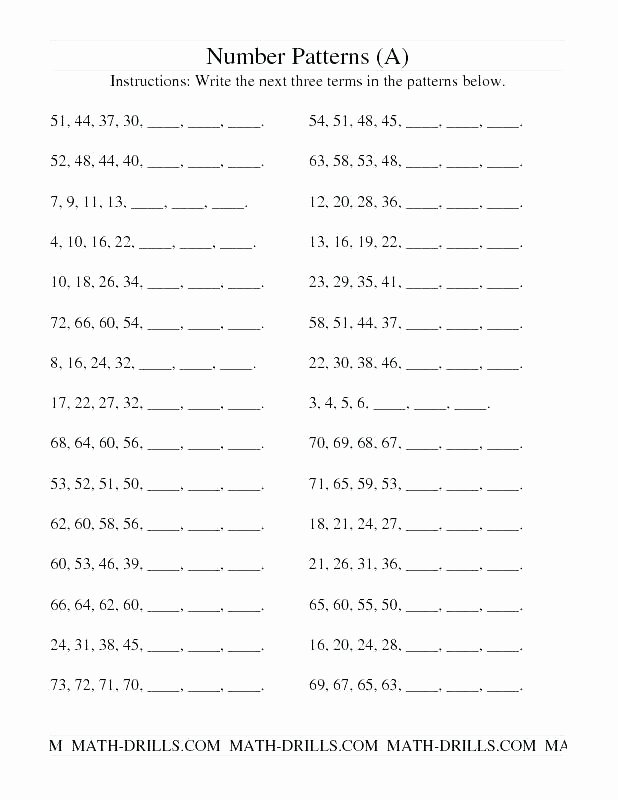 Numerical Patterns Worksheets Number Patterns Worksheets Grade Extending Reading