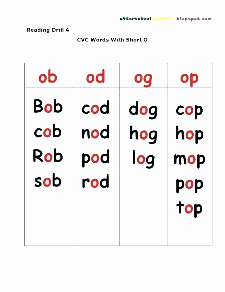 Ob Word Family Worksheets Hop Pop Worksheets Op Word Family Match Picture with In