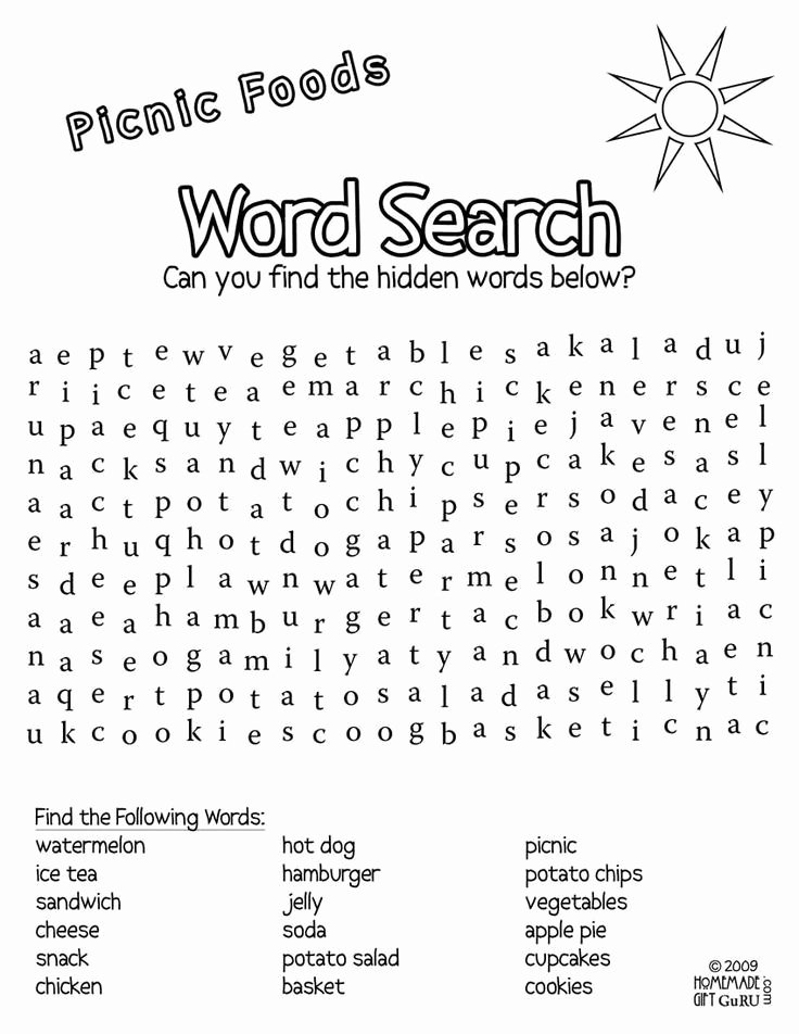 Oi and Oy Worksheets Free Printable Word Search Picnic Foods