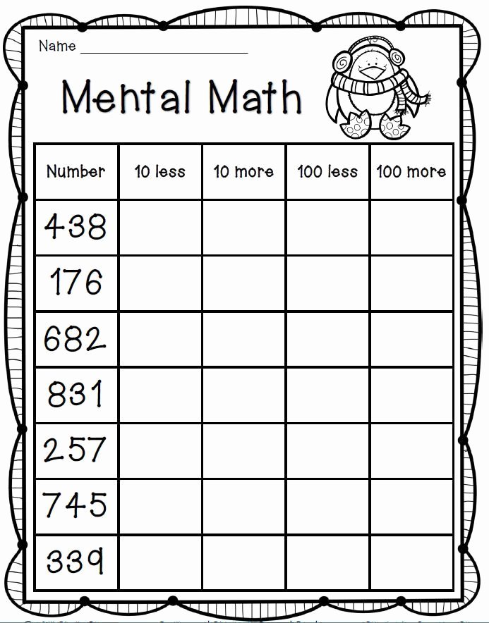 One Less Worksheet Mental Math Freebie 2nd Grade Math