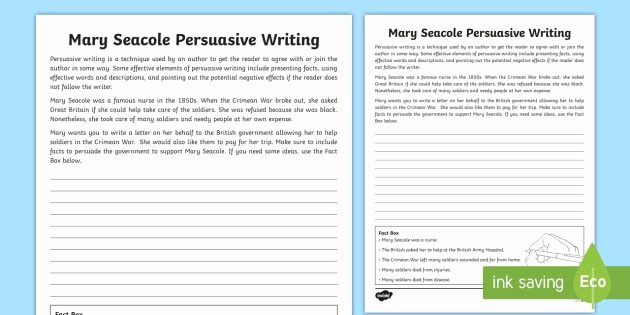 Opinion Writing Worksheets Mary Seacole Persuasive Writing Worksheet