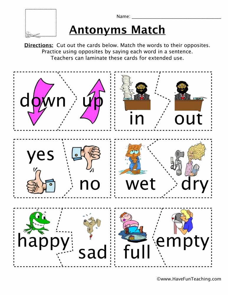 Opposites Preschool Worksheets Antonyms Game Worksheet Learn English