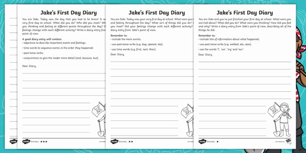 Order Of events Worksheets Jake S First Day Diary Writing Differentiated Worksheets